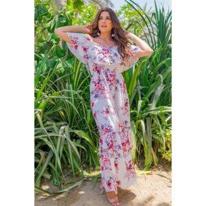 White Floral Print Mini Dress - Backless V-Neck Sundress
